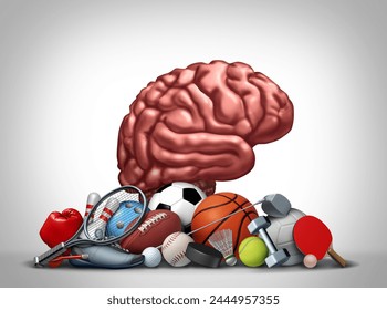 Exercise And Brain Strength as physical activity and playing sports or running and jogging or a work out training at the gym can improve neurological function with 3D illustration elements.
