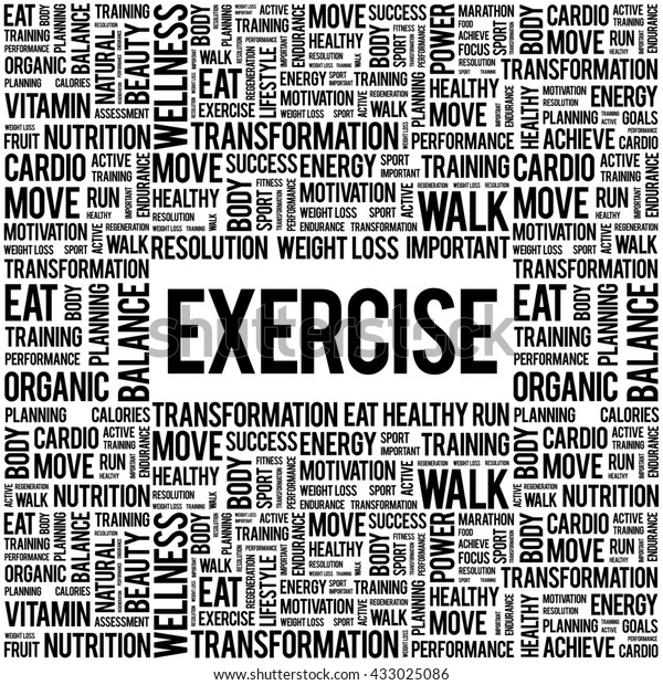 Exercise Word Cloud Background Health Concept Stock Illustration