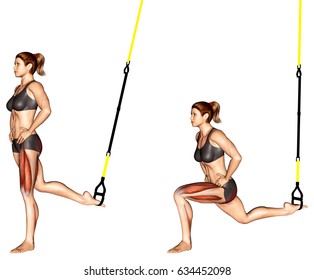 Exercising. TRX Suspender Single Leg Split Squat. 3D Illustration