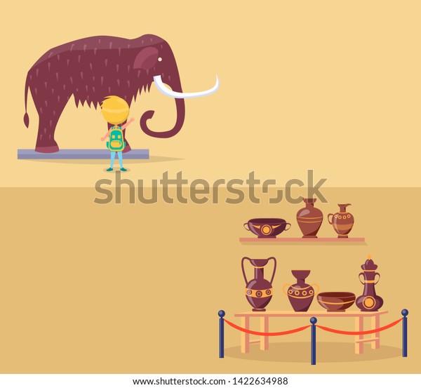 Exhibition Prehistoric Animals Ancient Greek Vases Stock