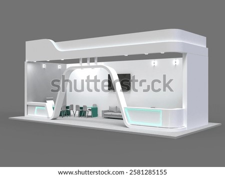 Exhibition Stand in 3d rendering mockup. Fair booth. Exhibition white stand modern design and Stage used for mock-ups and branding and Corporate identity.3d illustration