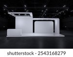 Exhibition stand for mockup and Corporate identity,Display design.Empty booth Design.Retail booth elements in Exhibition hall.booth Design trade show.Blank Booth system of Graphic Resources.3d render.