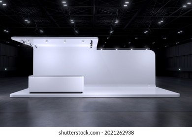 Exhibition Stand For Mockup And Corporate Identity,Display Design.Empty Booth Design.Retail Booth Elements In Exhibition Hall.booth Design Trade Show.Blank Booth System Of Graphic Resources.3d Render.