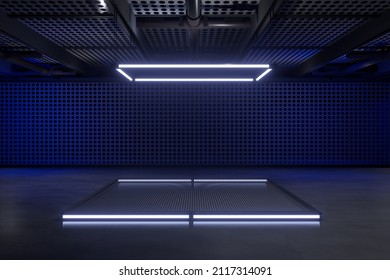 Exhibition stand for mockup and Corporate identity,Display design.
Empty booth Design.Neon light in Exhibition hall.
booth Design trade show.3D Background for online Event,conference,live.3d render.