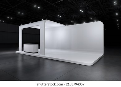 Exhibition Stand For Mockup And Corporate Identity,Display Design.Empty Booth Design.Retail Booth Elements In Exhibition Hall.booth Design Trade Show.Blank Booth System Of Graphic Resources.3d Render.