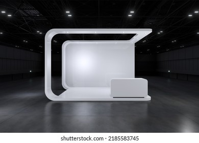 Exhibition Stand For Mockup And Corporate Identity,Display Design.Empty Booth Design.Retail Booth Elements In Exhibition Hall.booth Design Trade Show.Blank Booth System Of Graphic Resources.3d Render.