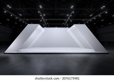 Exhibition Stand For Mockup And Corporate Identity,Display.Empty Booth Design.Retail Booth Elements In Exhibition Hall.Booth For Trade Show.3D Background For Online Event,conference,live.3d Render.