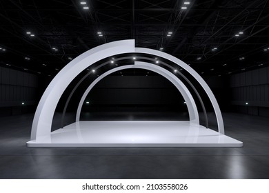 Exhibition stand for mockup and Corporate identity,Display.Empty booth Design.Retail booth elements in Exhibition hall.Booth for trade show.3D Background for online Event,conference,live.3d render.