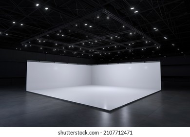 Exhibition Stand For Mockup And Corporate Identity,Display.Empty Booth Design.Retail Booth Elements In Exhibition Hall.Booth For Trade Show.3D Background For Online Event,conference,live.3d Render.