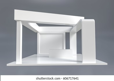 Exhibition stand plain white stand used for mock-ups and branding and Corporate identity.3d illustration