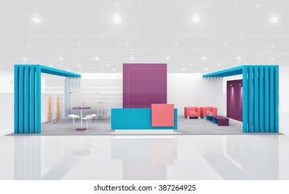 Exhibition Stand In Purple And Teal Colors 3d Rendering