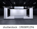 Exhibition standing for mockup and Corporate identity. Retail booth design elements in Exhibition hall .3d render.