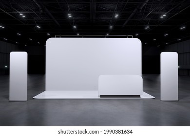 Exhibition standing for mockup and Corporate identity,display.Empty booth Design.Retail booth design elements in Exhibition hall.Booth system of Graphic Resources.3d render.