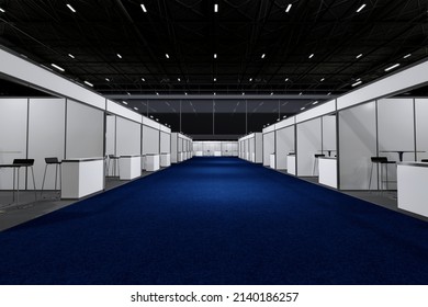 Exhibition Standing For Mockup And Corporate Identity,Display.Empty Booth Design Elements In Exhibition Hall.Blank Booth 3d Illustration For Trade Show.Booth System With Banner For Graphic.3d Render.