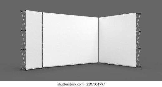 Exhibition Wall Banner Cloth Straight Display Walls Stand Isolated on a grey background for mockup and illustrations. 3d render