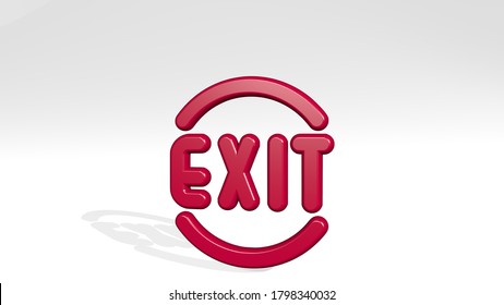 EXIT 3D icon casting shadow, 3D illustration for background and door