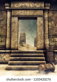 Exit Gate Of An Ancient Egyptian Tomb. 3D Illustration.