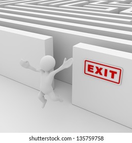 Exit the maze , computer generated image. 3d render.