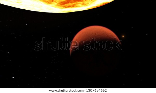 Exoplanet 3D
illustration orange planet fiery hot against the bright sun
(Elements of this image furnished by
NASA)