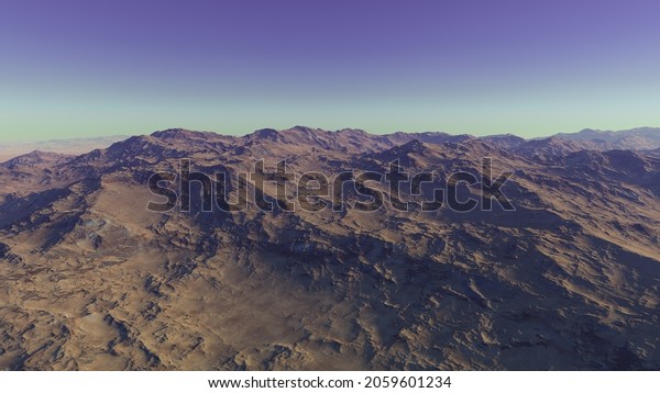 Exoplanet fantastic
landscape. Beautiful views of the mountains and sky with unexplored
planets. 3D
illustration
