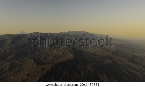Exoplanet fantastic\
landscape. Beautiful views of the mountains and sky with unexplored\
planets. 3D\
illustration