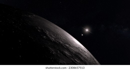 Exoplanet Proxima Centauri b with Alpha Centauri binary stars. 3d render