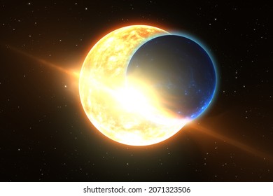 The Exoplanet Transit. Distant Exoplanet Passes Between Its Star And Earth. 3D Illustration