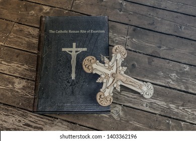 Exorcism Book On Wooden Floor 3d Illustration 