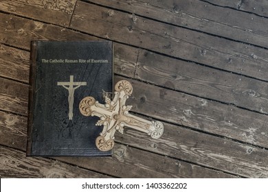 Exorcism Book On Wooden Floor 3d Illustration