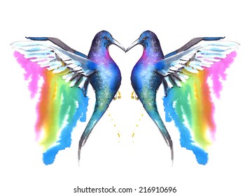 exotic birds  watercolor sketch hummingbird