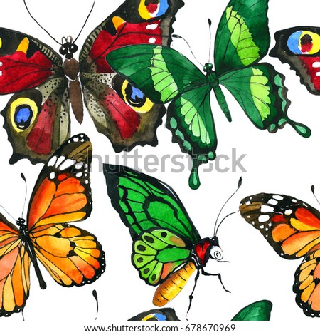 Exotic butterfly wild insect pattern in a watercolor style. Full name of the insect: butterfly. Aquarelle wild insect for background, texture, wrapper pattern or tattoo.