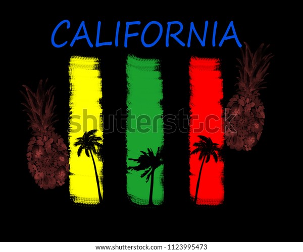 Exotic Print with Palms for T-shirt. Travel\
Background . Illustration\
Banner.
