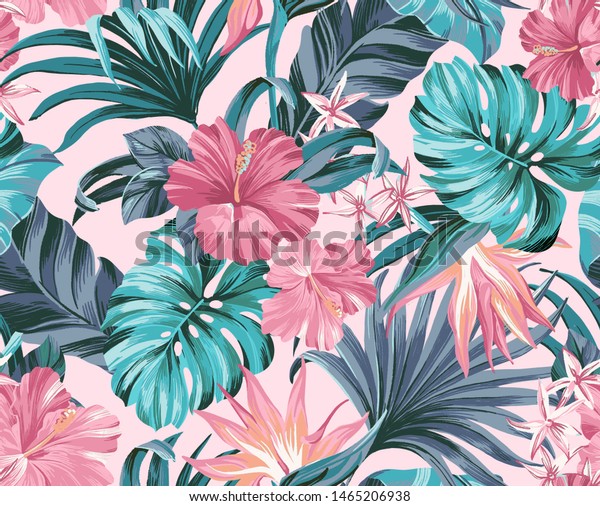 タトゥー 生地 お土産 包装 グリーティングカード スクラップブック ベッドリネン 壁紙用のトレンディ色のアートワークにエキゾチックな熱帯の花 のイラスト素材