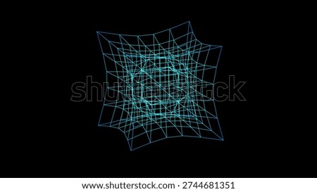 Expanding Wireframe Cube Spatial Deformation 3D Illustration