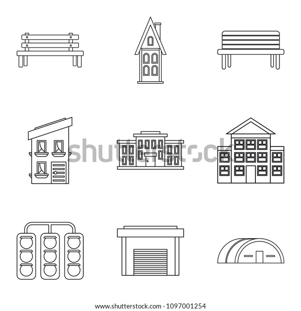 Expansion of the\
city icons set. Outline set of 9 expansion of the city icons for\
web isolated on white\
background