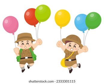 Expedition kids and balloon. Boy scout. adventure. - Powered by Shutterstock