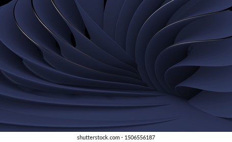 Expensive navy blue with gold lines abstract 3d background. Excellent background for labels and packages of expensive goods. Beautiful Wallpaper for the interior. 3D rendering.