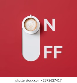 Experience the delight of an interactive button that effortlessly turns on and off, accompanied by a steaming cup of delicious, hot cappuccino. This beverage adds a burst of energy to your day. - Powered by Shutterstock