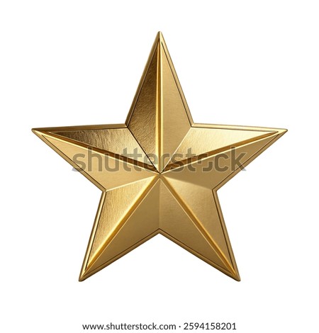 Experience the elegance of a high-resolution, 3D-rendered golden star with a polished metallic finish. Set against a clean white background, this symmetrical five-point star features sharp edges