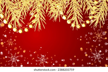 Experience Timeless Beauty Festive Gold Holiday Decorations Glimpse Celebration Elegance Red background golden Christmas theme Sparkling decor Copy space Greeting card Joy Garland Beads Shining frame - Powered by Shutterstock