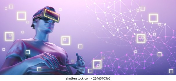 Experiences Of Metaverse Virtual World Entertainment And Future Digital Technology Cyber Virtual Concept, The Man With Virtual Reality VR, Innovation Of Futuristic-3d Rendering