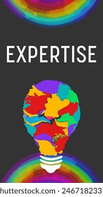 Expertise concept image with text and bulb symbol.