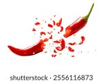 Explode and splatter fragments of red chili pepper white base material