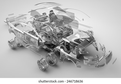 Exploded Transparent Car