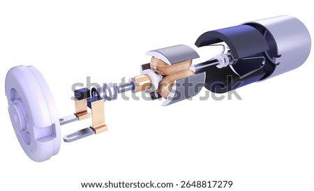 Exploded View Electric Motor 3D - Motor Assembly. Inside Parts - Stator, Rotor and Windings. High-quality 3D rendering isolated on white background. Ideal for educational, engineering, and industrial.