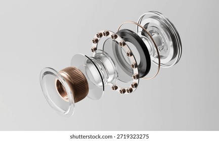 Exploded View of Mobile Device Camera Lens Components. 3D Rendering.