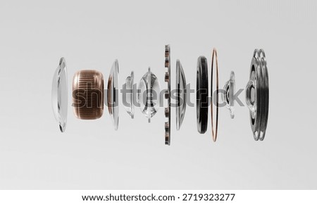 Exploded View of Mobile Device Camera Lens Components. 3D Rendering.