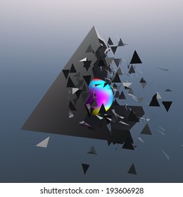 exploding black pyramid setting a colour sphere free