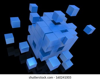 Exploding Blocks Showing Unorganized Puzzle And Explosion