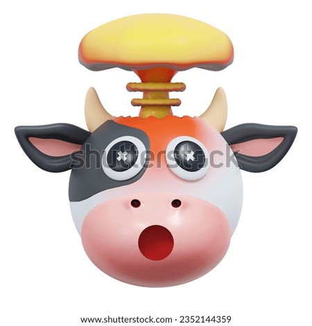 exploding cow head emoticon 3d illustration